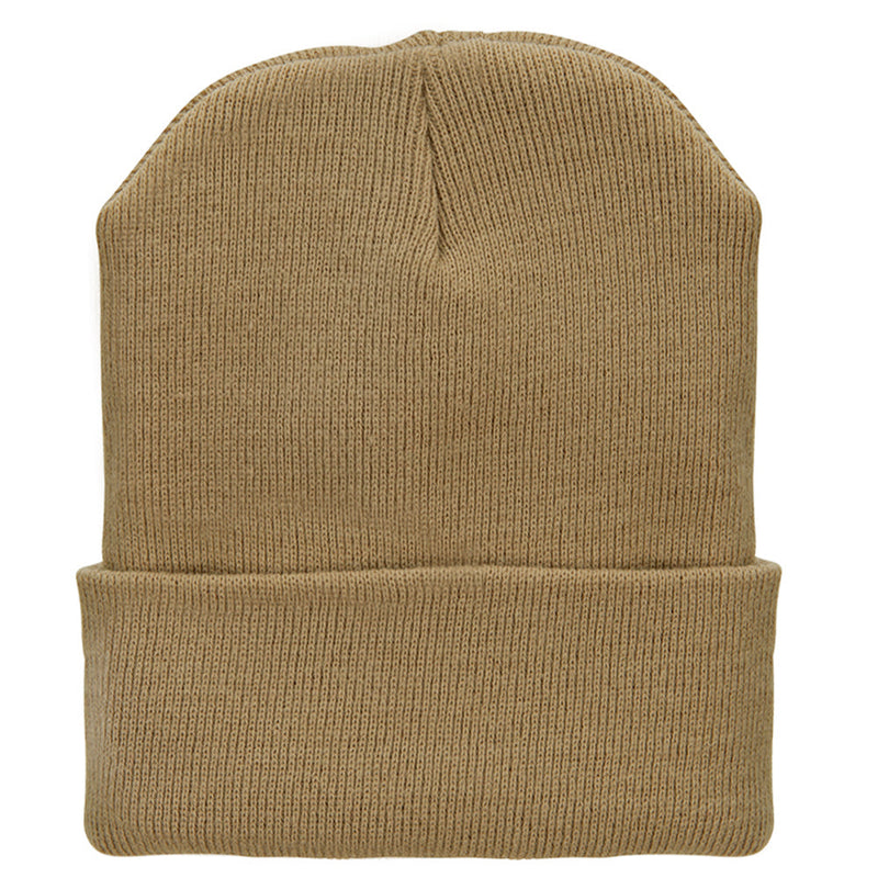 12 Inch Solid Knit Cuff Long Beanie Made in USA