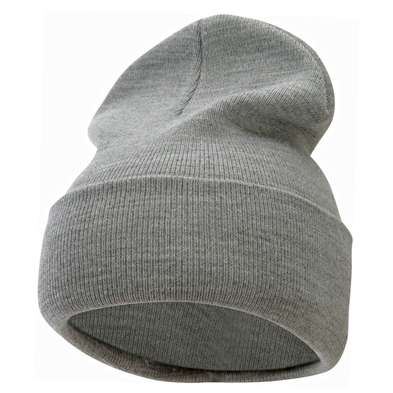 12 Inch Solid Knit Cuff Long Beanie Made in USA