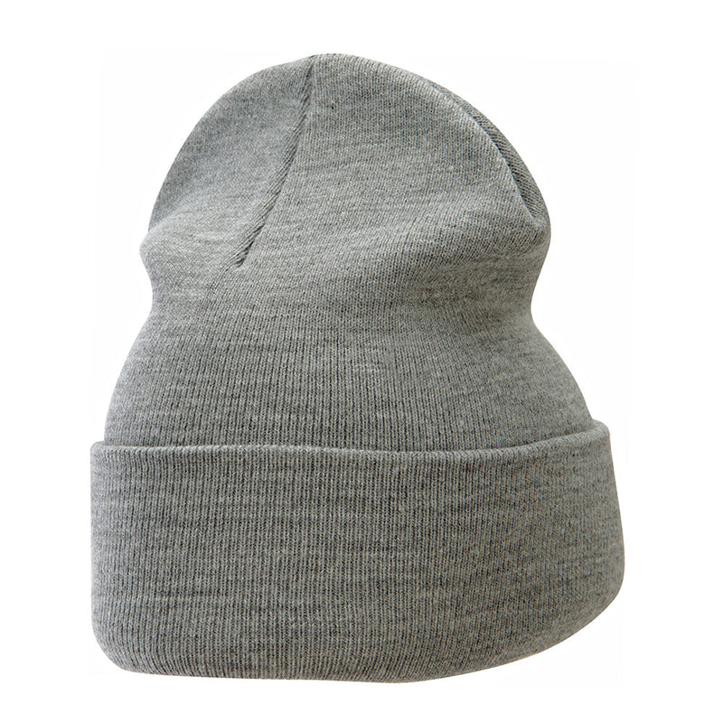 12 Inch Solid Knit Cuff Long Beanie Made in USA