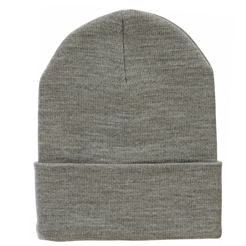 12 Inch Solid Knit Cuff Long Beanie Made in USA