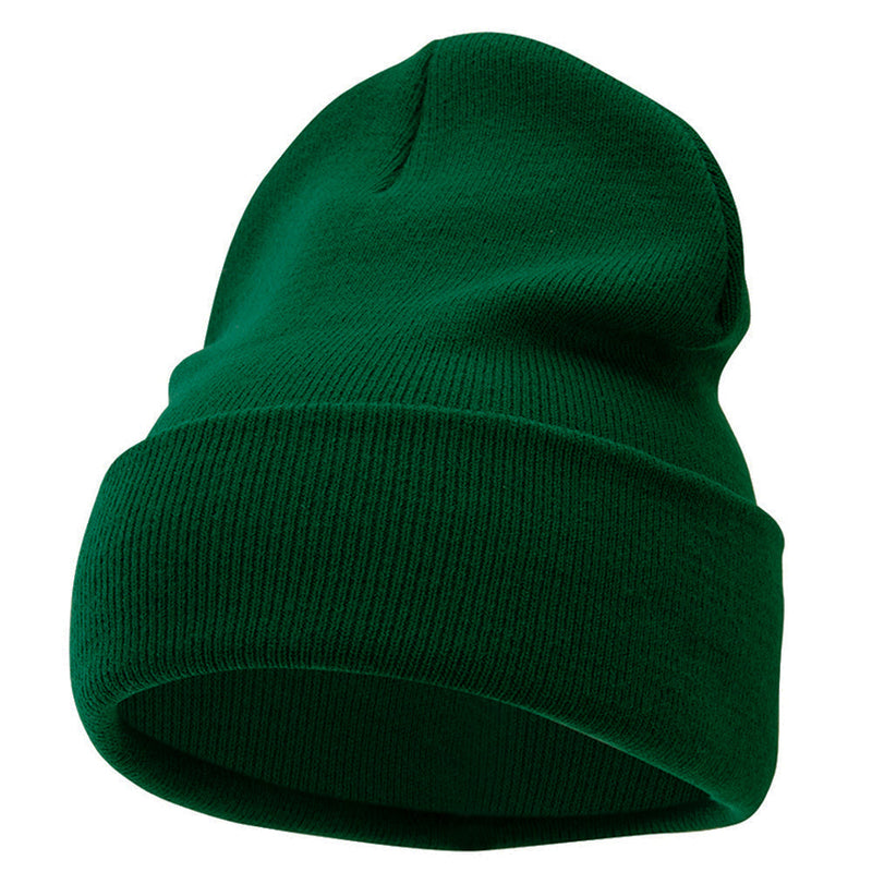 12 Inch Solid Knit Cuff Long Beanie Made in USA