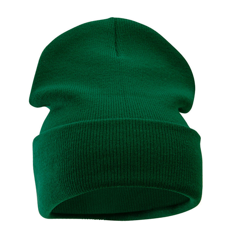 12 Inch Solid Knit Cuff Long Beanie Made in USA