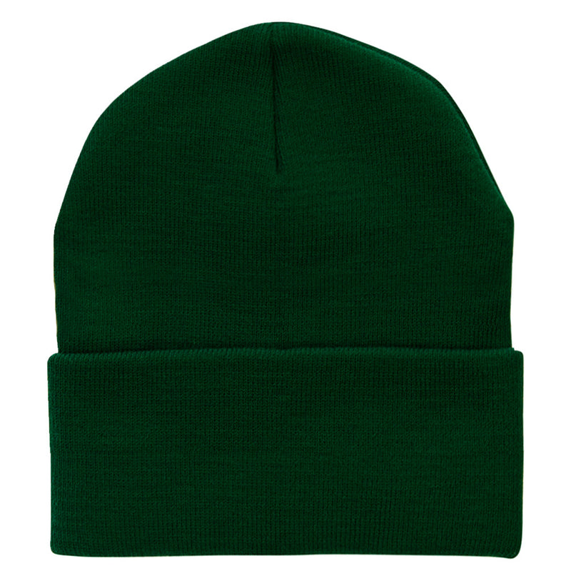 12 Inch Solid Knit Cuff Long Beanie Made in USA