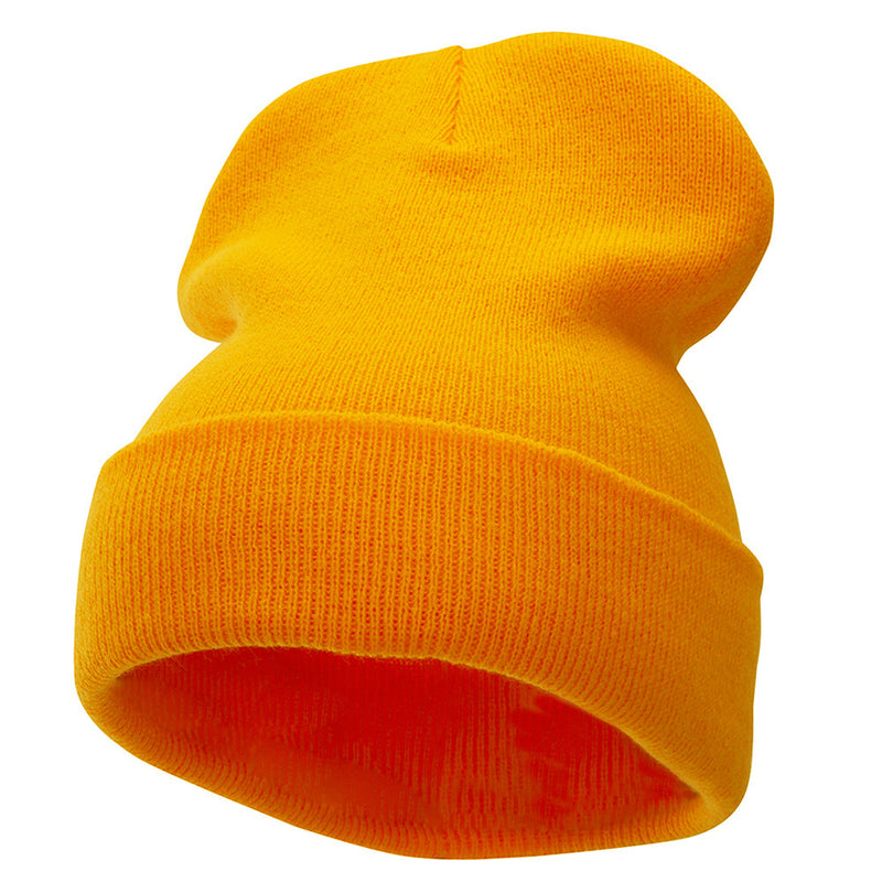 12 Inch Solid Knit Cuff Long Beanie Made in USA
