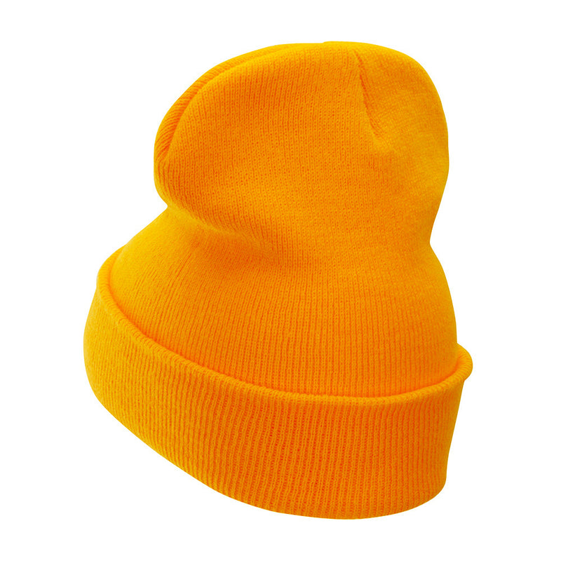 12 Inch Solid Knit Cuff Long Beanie Made in USA