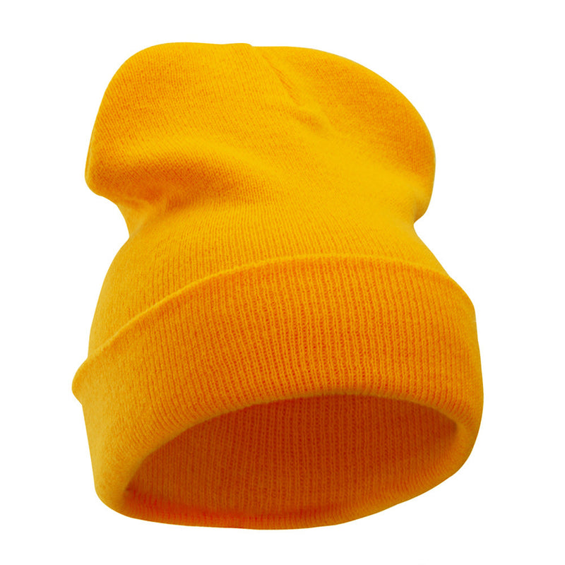 12 Inch Solid Knit Cuff Long Beanie Made in USA