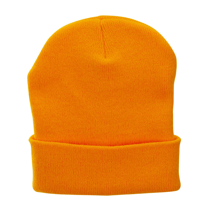12 Inch Solid Knit Cuff Long Beanie Made in USA