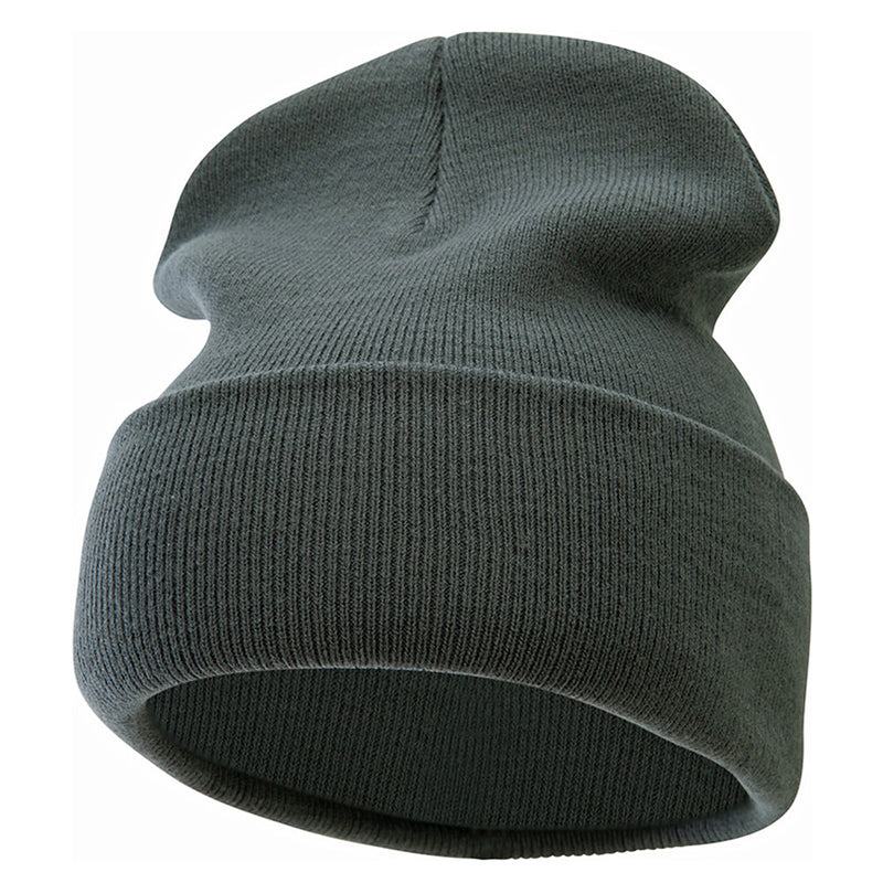 12 Inch Solid Knit Cuff Long Beanie Made in USA