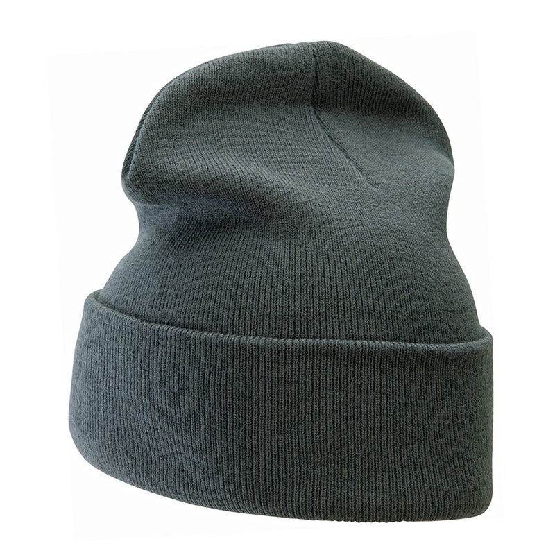 12 Inch Solid Knit Cuff Long Beanie Made in USA