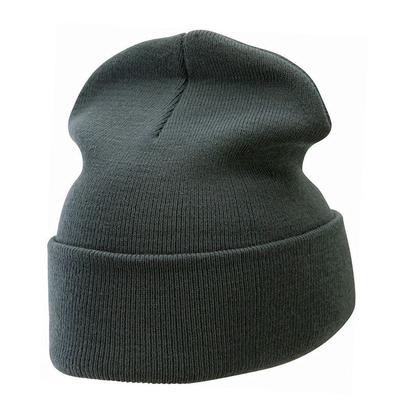 12 Inch Solid Knit Cuff Long Beanie Made in USA