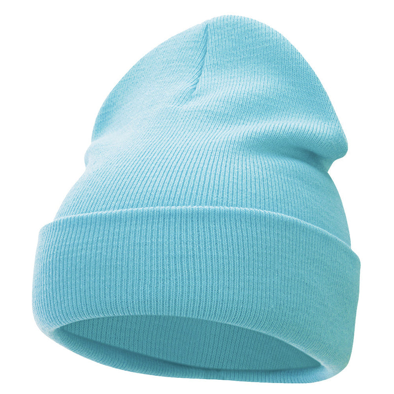 12 Inch Solid Knit Cuff Long Beanie Made in USA