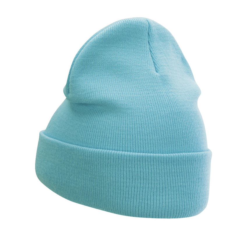 12 Inch Solid Knit Cuff Long Beanie Made in USA