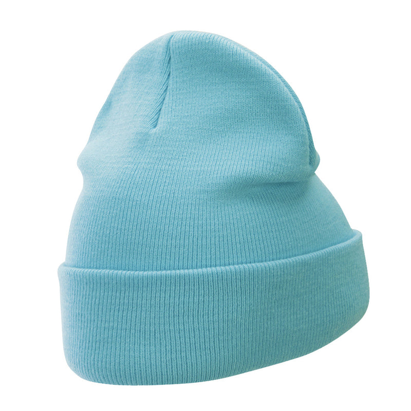 12 Inch Solid Knit Cuff Long Beanie Made in USA