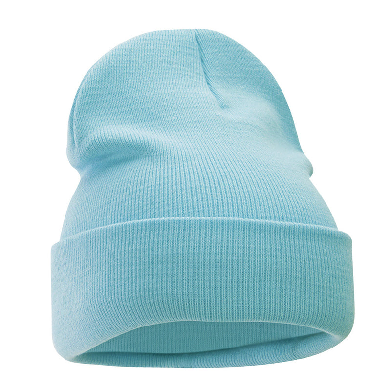 12 Inch Solid Knit Cuff Long Beanie Made in USA