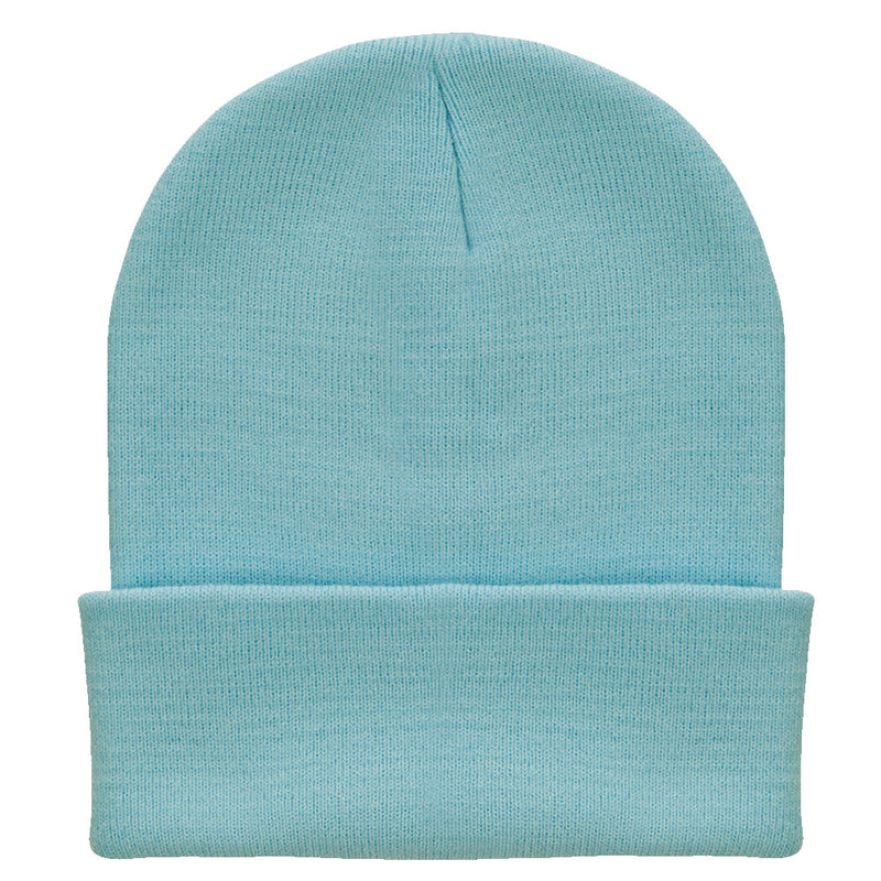 12 Inch Solid Knit Cuff Long Beanie Made in USA