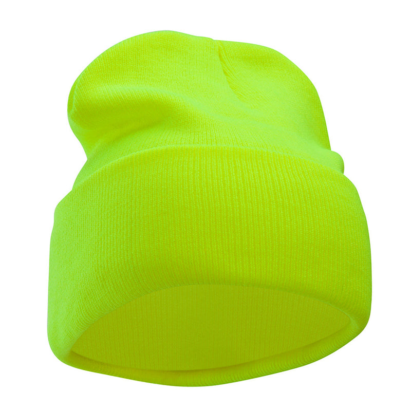 12 Inch Solid Knit Cuff Long Beanie Made in USA