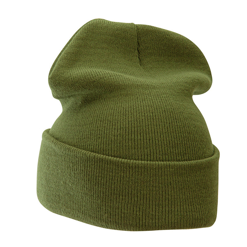 12 Inch Solid Knit Cuff Long Beanie Made in USA