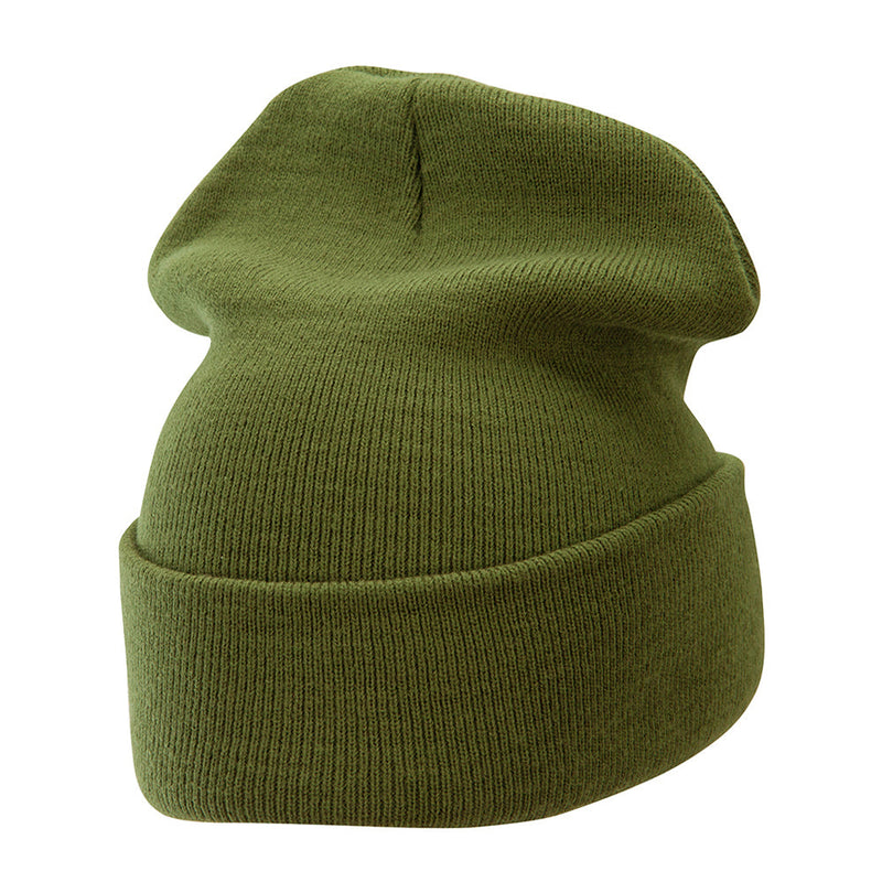 12 Inch Solid Knit Cuff Long Beanie Made in USA