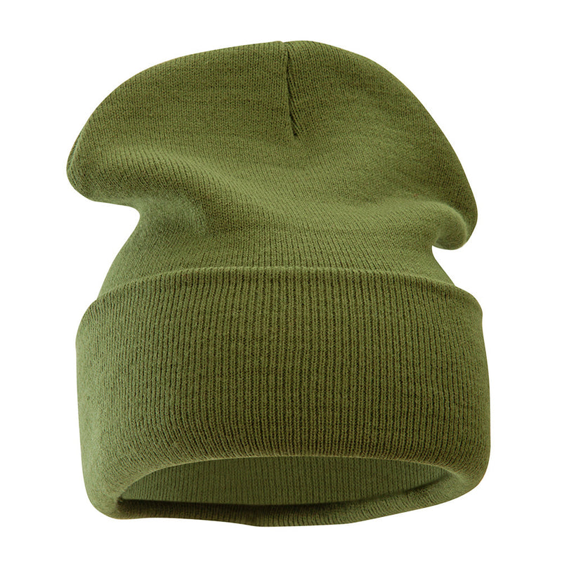 12 Inch Solid Knit Cuff Long Beanie Made in USA