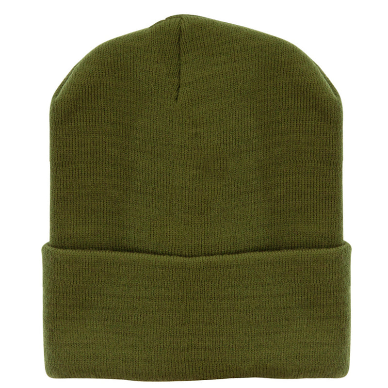 12 Inch Solid Knit Cuff Long Beanie Made in USA