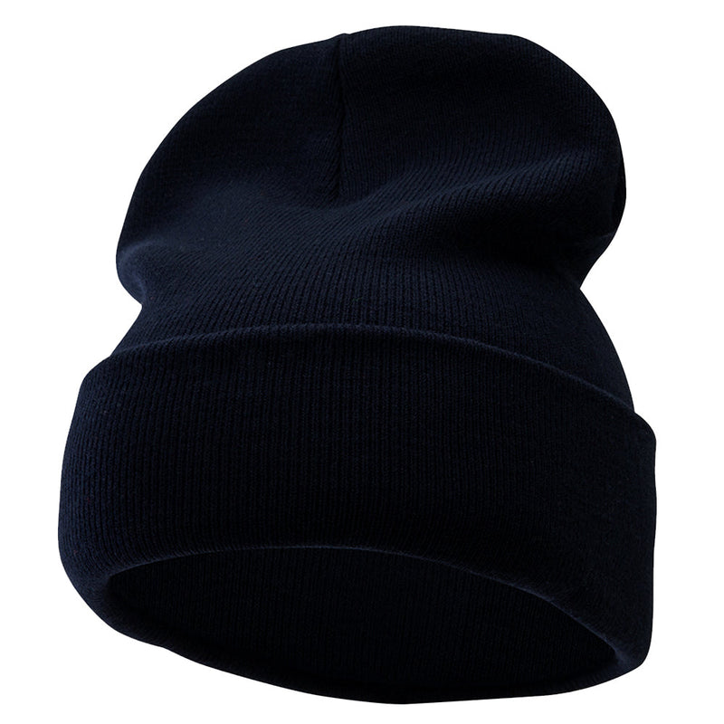 12 Inch Solid Knit Cuff Long Beanie Made in USA