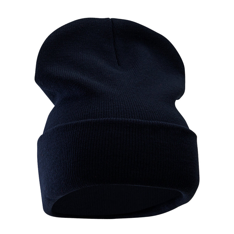 12 Inch Solid Knit Cuff Long Beanie Made in USA