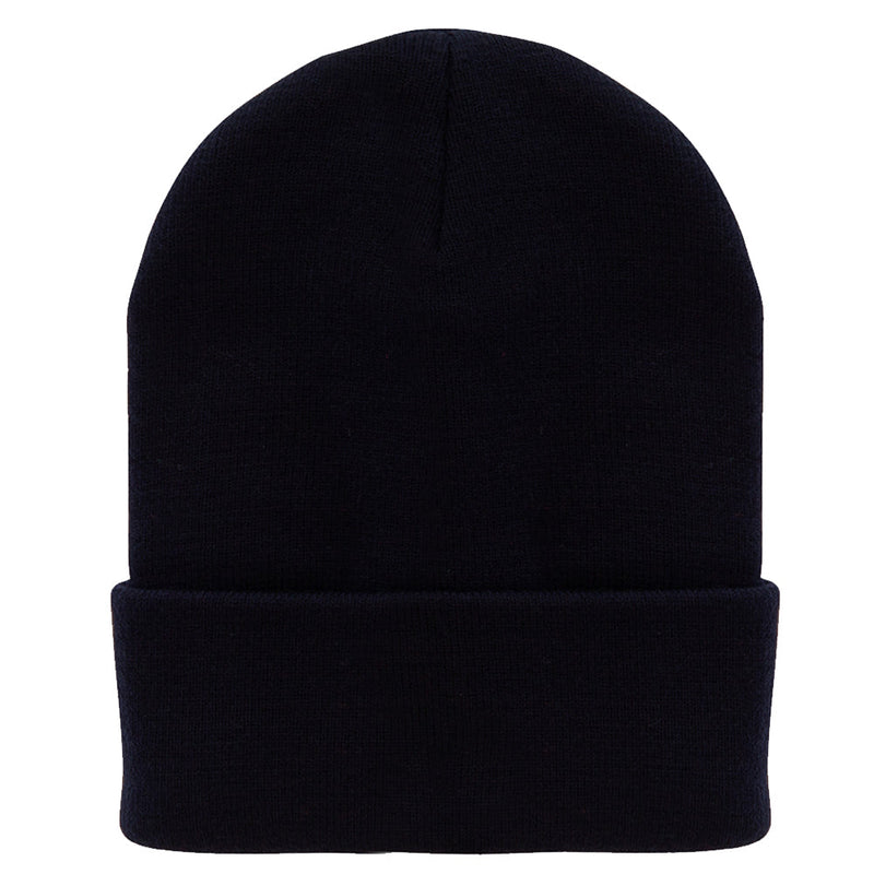12 Inch Solid Knit Cuff Long Beanie Made in USA