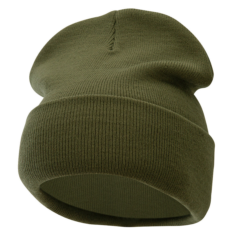 12 Inch Solid Knit Cuff Long Beanie Made in USA