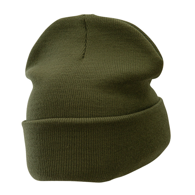 12 Inch Solid Knit Cuff Long Beanie Made in USA
