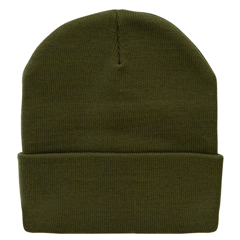 12 Inch Solid Knit Cuff Long Beanie Made in USA
