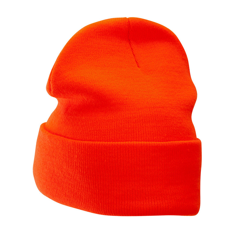 12 Inch Solid Knit Cuff Long Beanie Made in USA