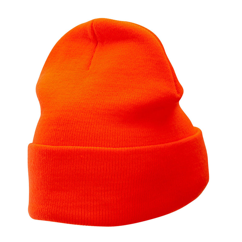 12 Inch Solid Knit Cuff Long Beanie Made in USA