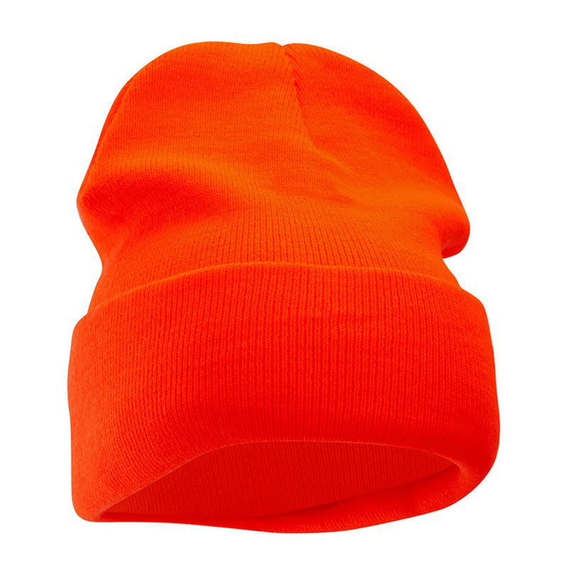 12 Inch Solid Knit Cuff Long Beanie Made in USA