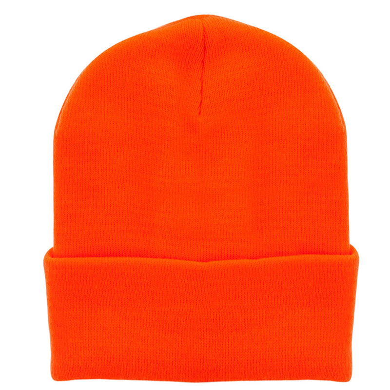 12 Inch Solid Knit Cuff Long Beanie Made in USA