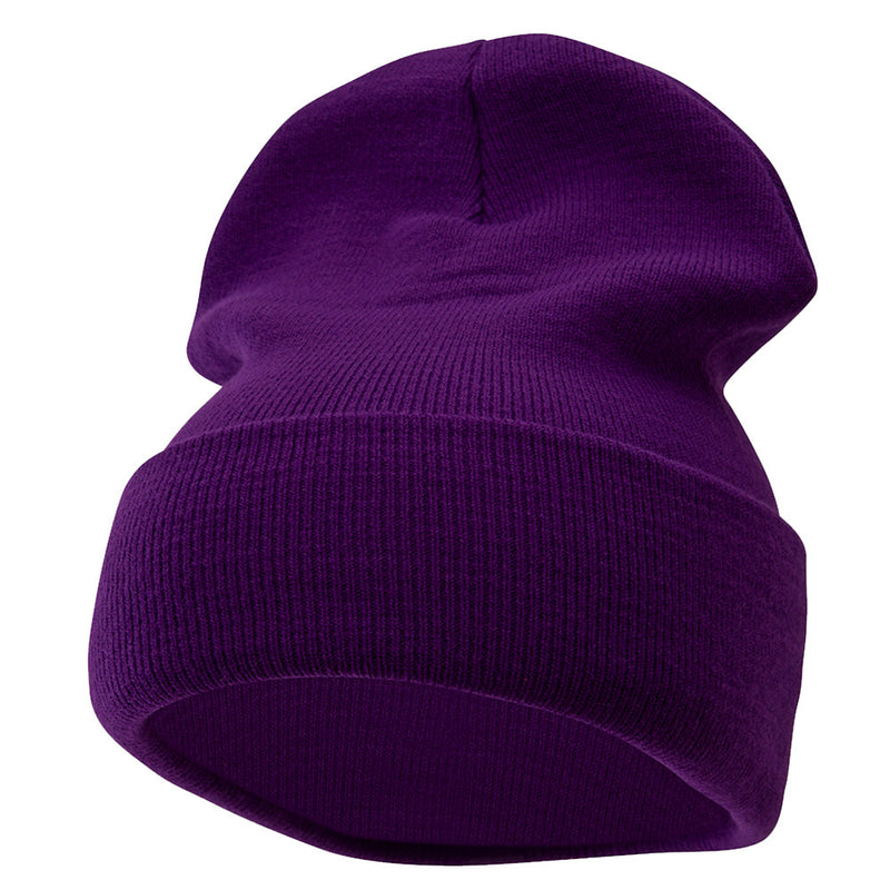 12 Inch Solid Knit Cuff Long Beanie Made in USA