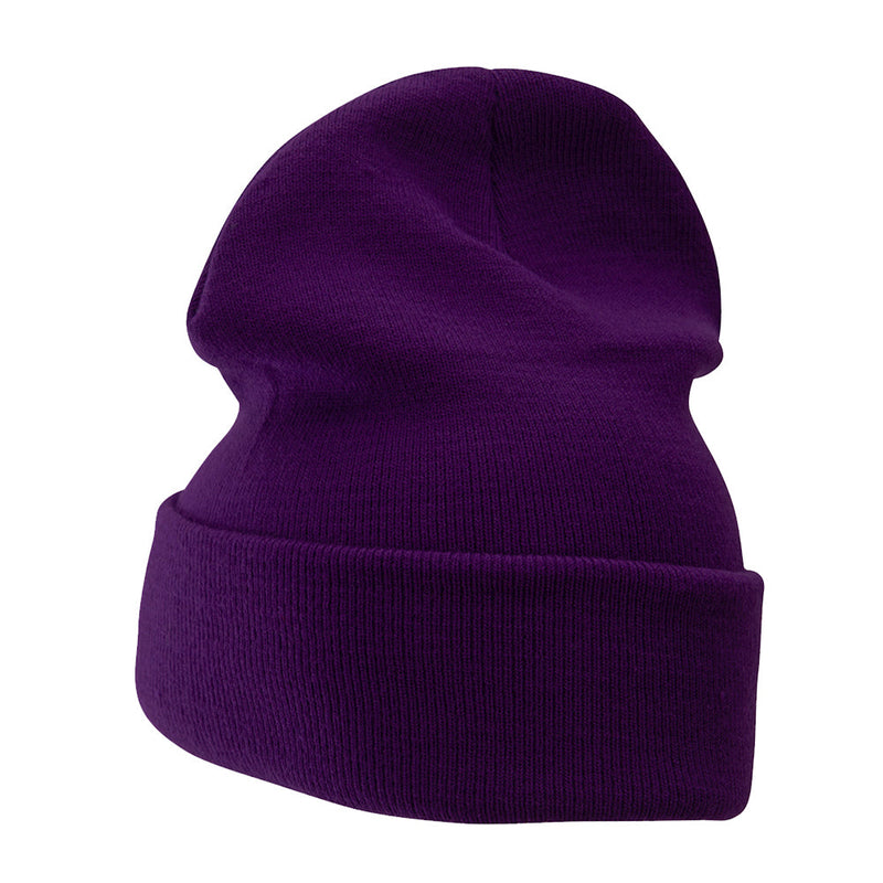 12 Inch Solid Knit Cuff Long Beanie Made in USA