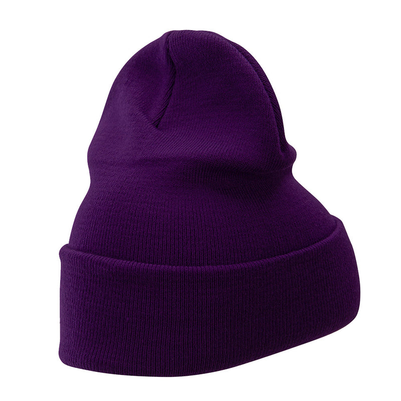 12 Inch Solid Knit Cuff Long Beanie Made in USA