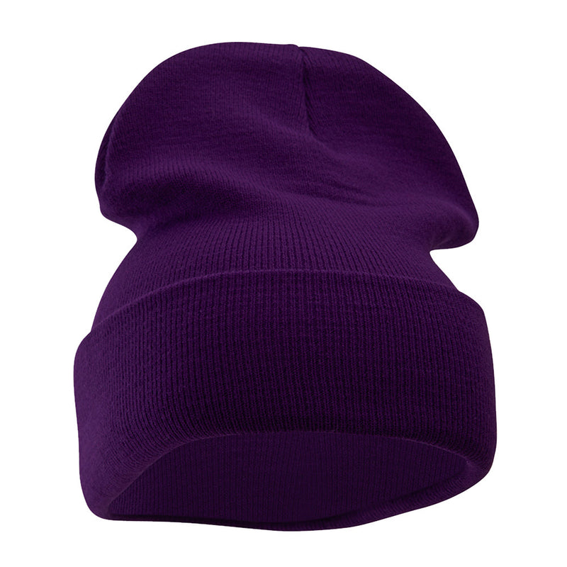 12 Inch Solid Knit Cuff Long Beanie Made in USA