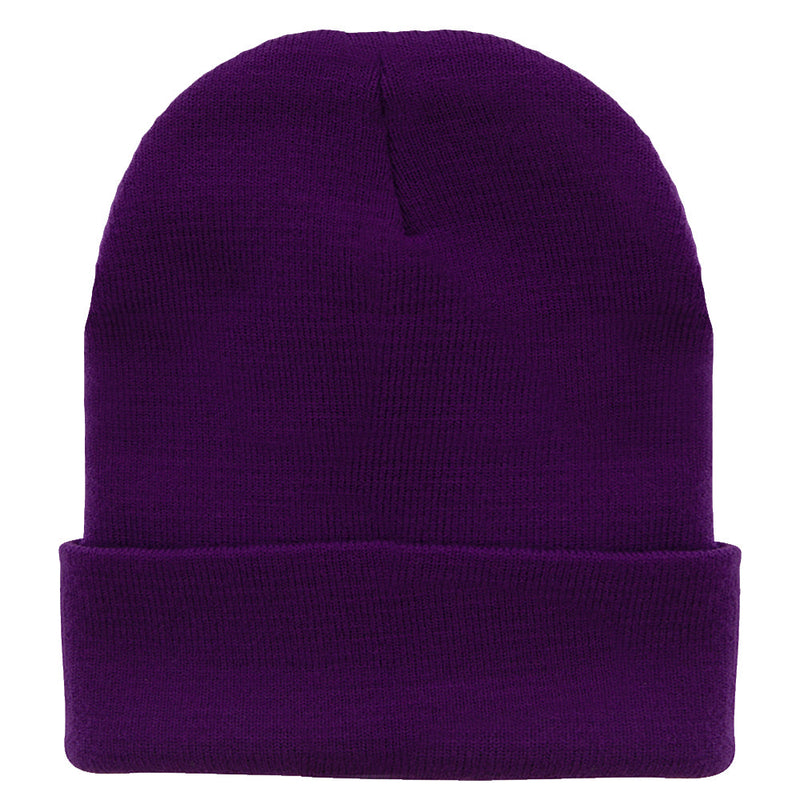 12 Inch Solid Knit Cuff Long Beanie Made in USA