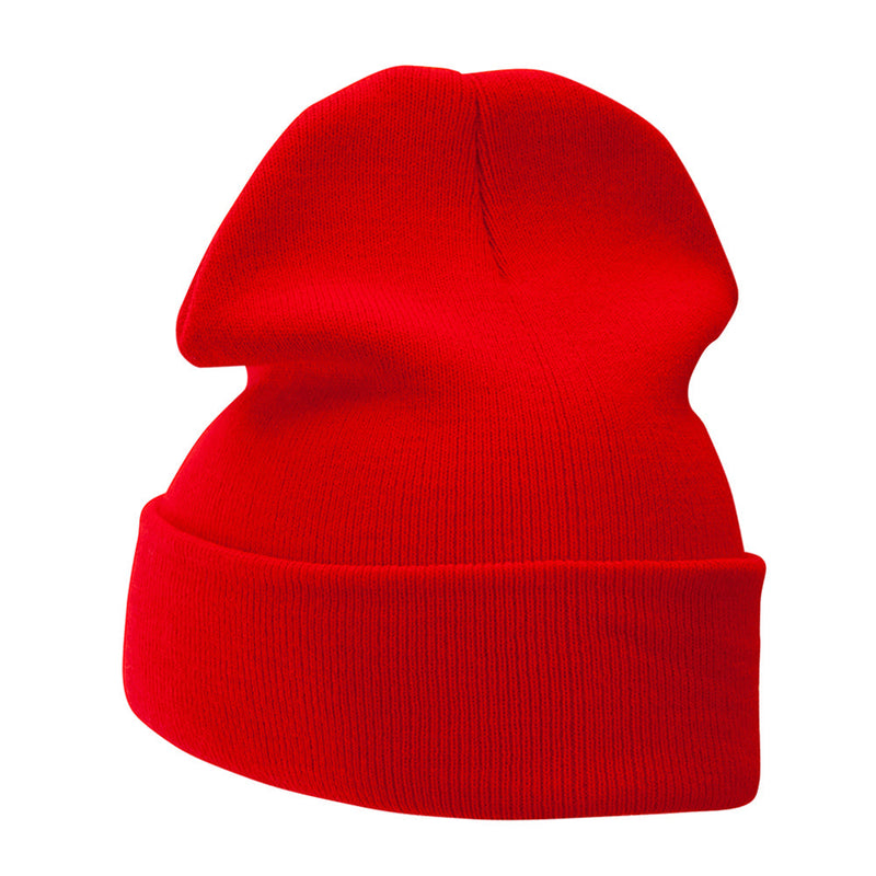 12 Inch Solid Knit Cuff Long Beanie Made in USA
