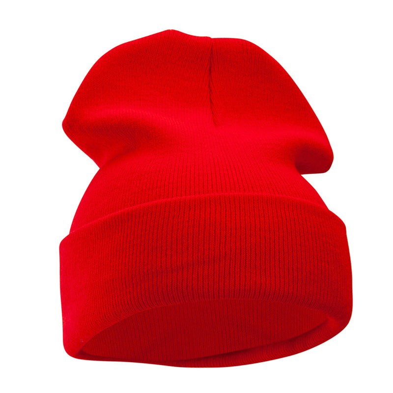 12 Inch Solid Knit Cuff Long Beanie Made in USA