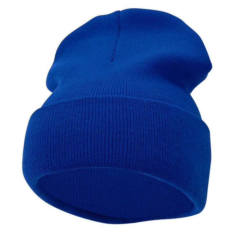 12 Inch Solid Knit Cuff Long Beanie Made in USA