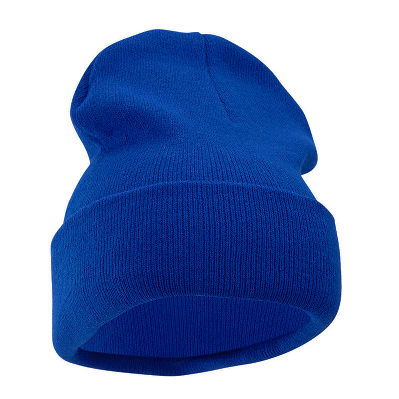12 Inch Solid Knit Cuff Long Beanie Made in USA