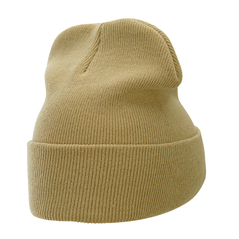 12 Inch Solid Knit Cuff Long Beanie Made in USA