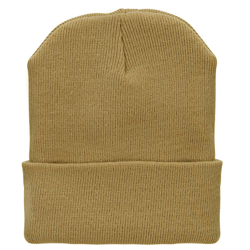 12 Inch Solid Knit Cuff Long Beanie Made in USA