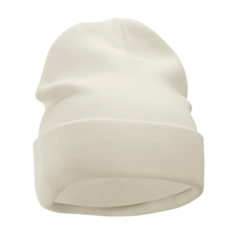 12 Inch Solid Knit Cuff Long Beanie Made in USA