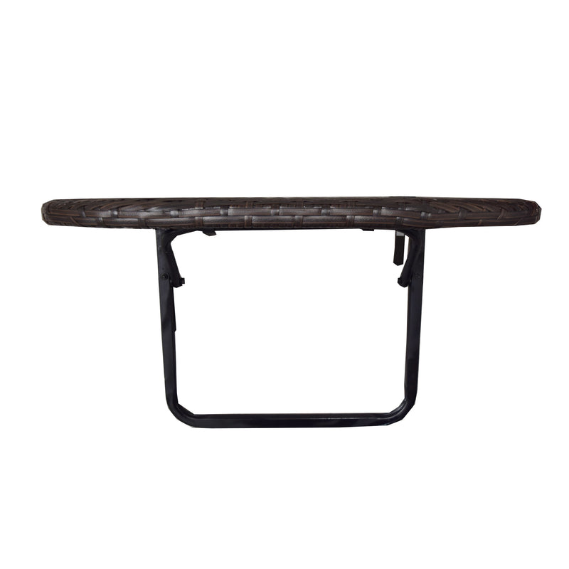 Brown Wicker Foldable Patio Balcony Table with Adjustable Clamps