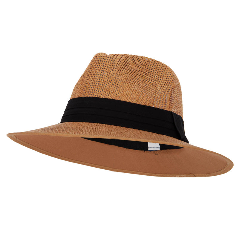 Unisex Paper Braid Open Weave Ribbon Accented Large Brim Fedora Hat