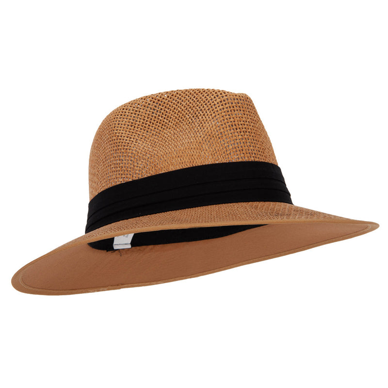 Unisex Paper Braid Open Weave Ribbon Accented Large Brim Fedora Hat