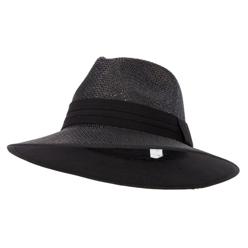 Unisex Paper Braid Open Weave Ribbon Accented Large Brim Fedora Hat